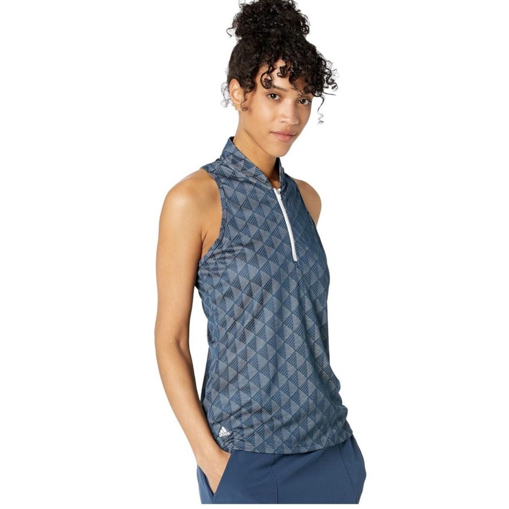 Adidas Primegreen 1/4 Zip Mock Neck Sleeveless Golf Tank Blue Size Small